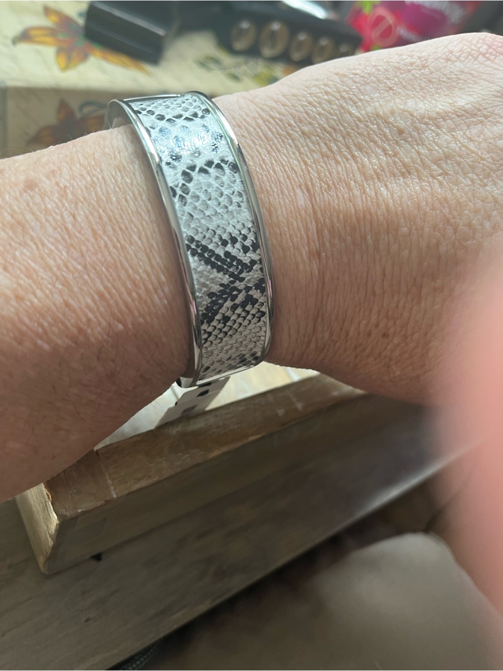 Talbots Silver Tone Snake-Print Reptile Bracelet